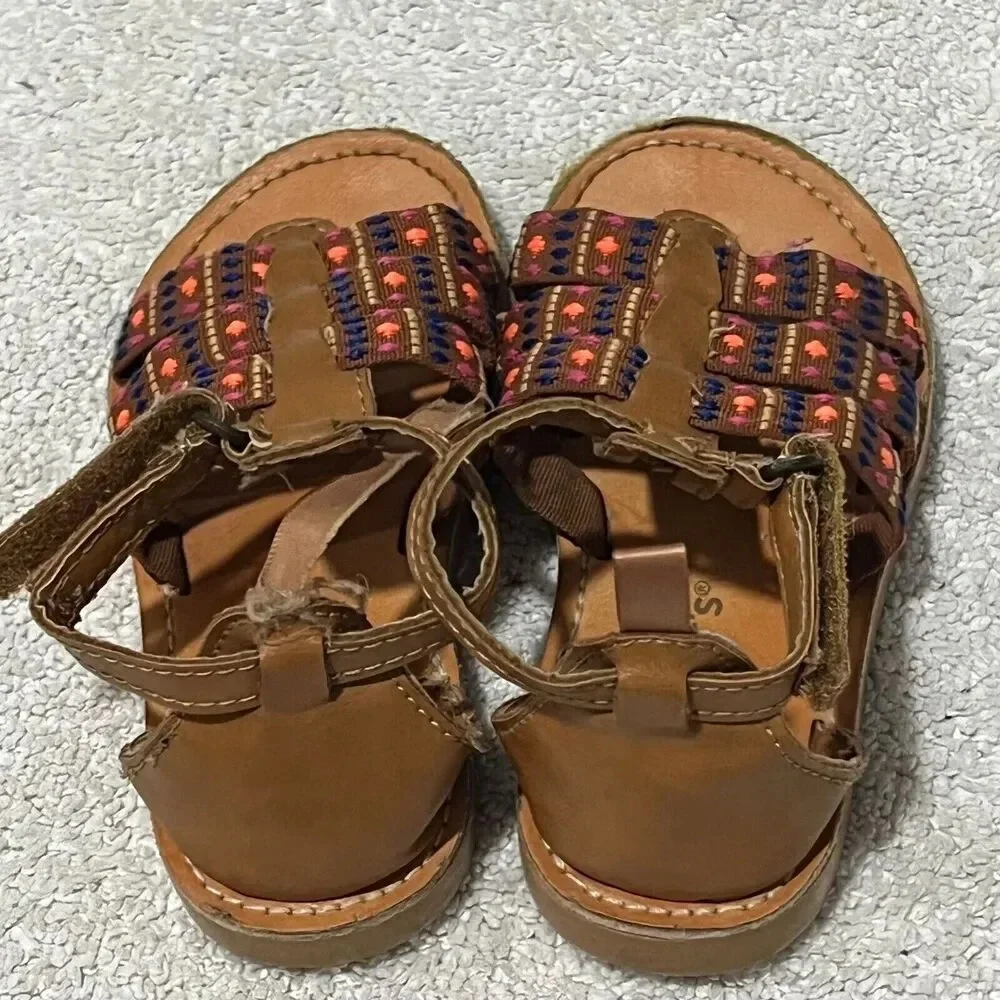 Carters Baby Girl Brown Gladiator Sandals 6 T Strap Boho Colorful Strappy Pink
